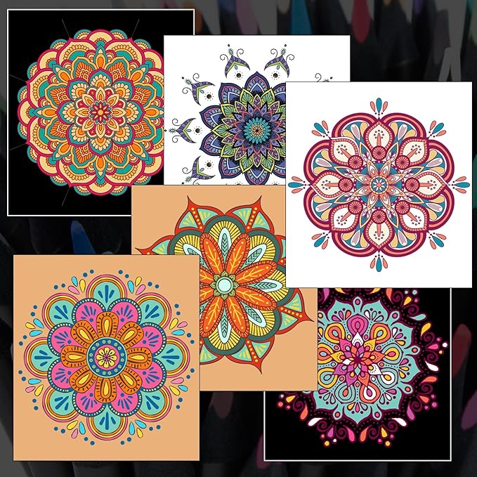 H & B 72-Color Colored Pencils Set with Mandala Coloring Sheets, Eraser, Sharpener - Soft Oil-Based CoresArt Supplies Drawing Kit for Adults, Kids, and Beginners
