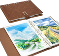 Vienrose 11" x 9" 3 Ring Watercolor Sketchbook, Faux Leather Cover Professional Art Journal with Detachable 24 Sheets 48 Pages, Ideal for Water Coloring, Sketching, Painting, Darkbrown