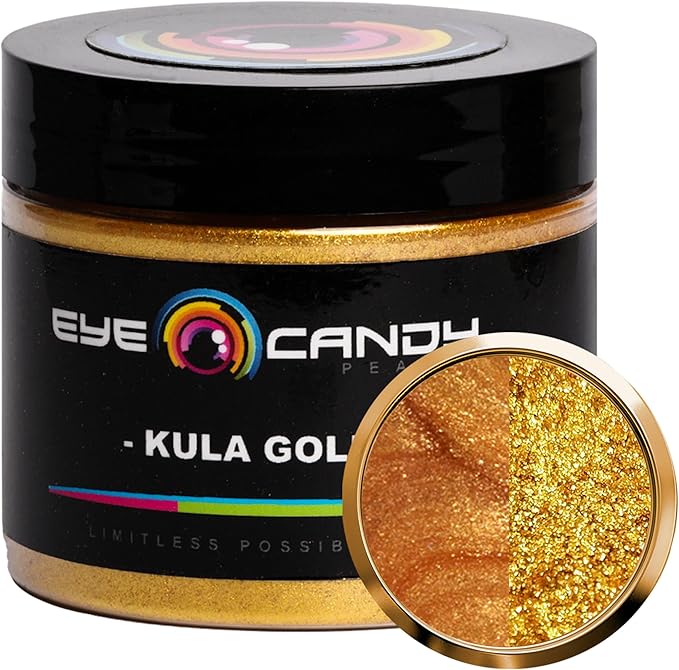 Eye Candy Pigments Premium Gold Mica Powder - Kula Gold (50gr) - for Epoxy, Resin, Soap, Paint, Woodworking, Acrylic Pouring, Bath Bombs, Fishing Lures - DIY Arts and Crafts Additive