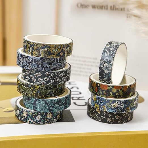 10 Rolls Ukiyo-e Style Washi Tape Set Japanese Kyoto Arts Adhesive Tapes Skinny Decorative Masking Tape Sets for Craft, Kids, Scrapbook, DIY, Gift Wrapping (Blooming Heritage)