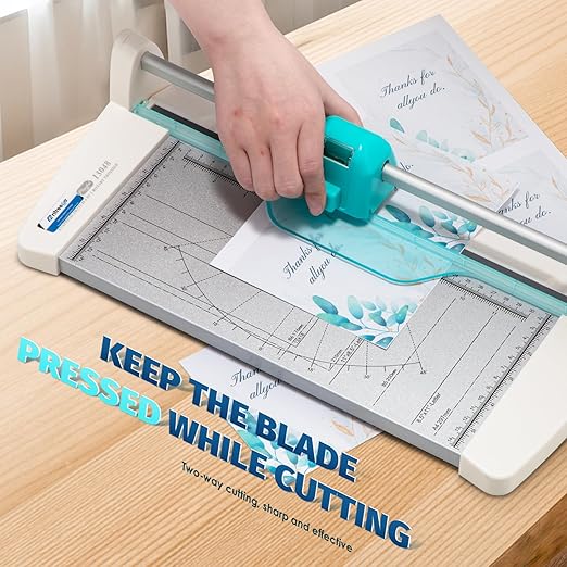 4-in-1 Portable Rotary Paper Cutter for Crafting, 12 Inch Cutting Length with Straight, Perforating, Wavy& Folding, Multifunctional Rotary Paper Trimmer for Cardstock, Craft Paper and Photos