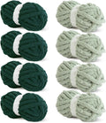 HOMBYS 8 Pack Assorted Chunky Yarn for Crocheting,Super Bulky Large Soft Fluffy Yarn,Plush Fuzzy Yarn,Thick Chenille Yarn for Hand Knitting/Arm Knitting,4 Green & 4 Dark Green(27yds,8 oz Each Skein)