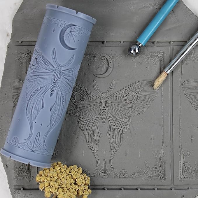 Luna Moth Clay Texture Roller (4") - Insect Set #01 - Embossing Pattern Roller for Polymer & Ceramic Clay, Pottery & Crafts