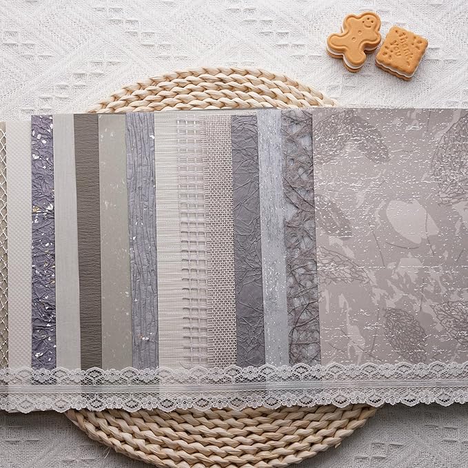 15Pcs Handmade Scrapbook Art Paper Craft Textured Paper Colorful A5 sheet Mesh Special Paper Mix for Scrapbooking Junk Journal Journaling Supplies DIY Materials,5.8x8.2 inches (Grey)