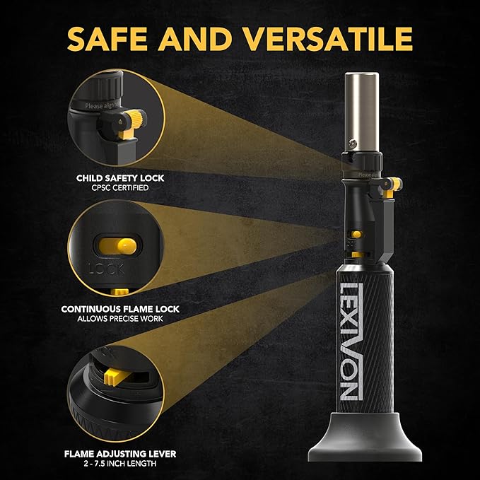 LEXIVON Butane Blow Torch, Refillable Upright Lighter with Adjustable Flame and Pro-Grade Aluminum Tank | Ideal for Soldering and Kitchen Tasks (LX-760)
