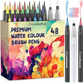 Creativepeak Watercolor Brush Pens - 48 Vibrant Soft Tip Coloring Markers with 2 Blending Brushes - Premium Art Supplies for Calligraphy, Lettering, Coloring & Journaling