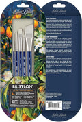 Silver Brush Limited BR-1905S Bristlon Detail Set, Paintbrushes for Oil, Acrylic, and Heavy Body Paints, Set of 5, #0 Script Liner, #2 Round, #4 Bright, XS Triangle, and 3/4" Angle Brush, Short Handle