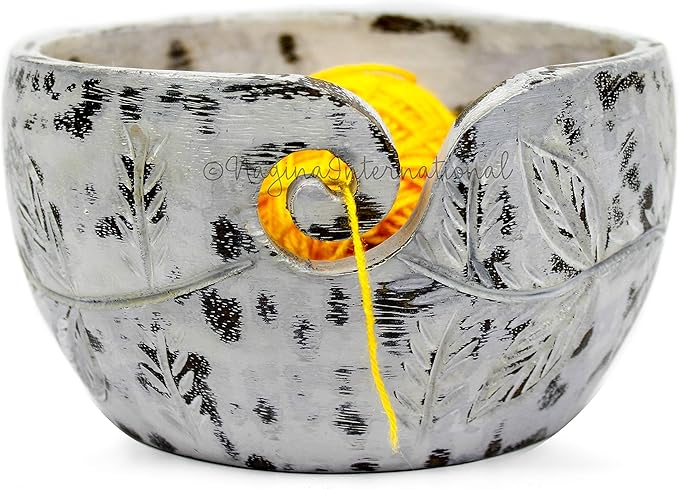 Nagina International Exquisite Premium Yarn Ball Storage Bowls | Hand Painted Lovely Decor Yet Functional Yarn Dispenser (Large ( 7 x 4 x 7 Inches), Ash Grey)