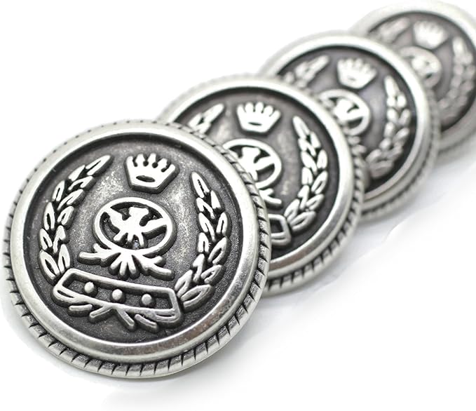 Antique Silver Metal Shank Buttons - 12 Pcs - 4 Size Options - Crown Round Metal Shank Buttons Vintage for Men Women Blazer Coat Uniform Shirt Suit and Jacket Sewing Craft DIY N12703