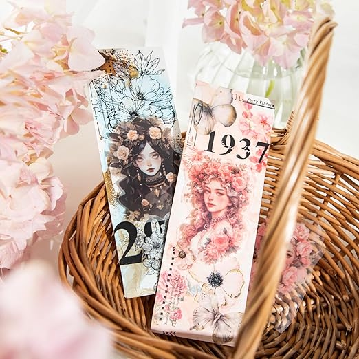 6 Pcs Flower Girl Scrapbook Tapes, Pre-Cut PET Tapes Aesthetic Stickers for Journaling, Scrapbook Supplies, and Ephemera, with Decorative Clip