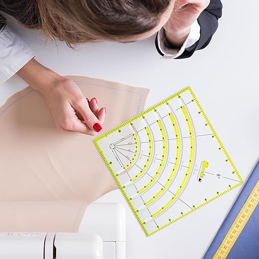 8 Inch Arcs & Fans Quilt Circle Cutter Acrylic Quilting Ruler Multifunctional Arc Cutting Patchwork Rulers with Double Colored Lines for Patchwork Sewing Craft Tools,Cutting Cloth Ruler Template