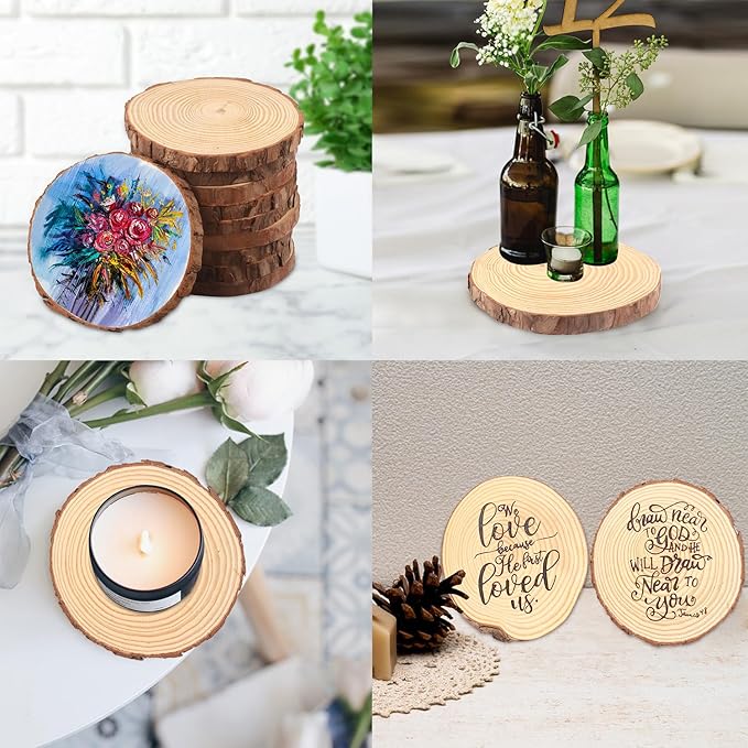 12 PCS 5.5-6.3 Inch Natural Wood Slices, Unfinished Pine Wood Circles with Barks for Coasters, DIY Crafts, Christmas Rustic Wedding Ornaments and Centerpieces,by GNIEMCKIN