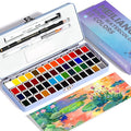Travel Watercolor Set, 52 Colors Watercolor Paint with 1 Drawing Pencil, 1 Paint Brush, 5 Watercolor Paper, 1 Sponge & 1 Black Drawing Pen, Water Colors Paint Adults Set, Blue Case