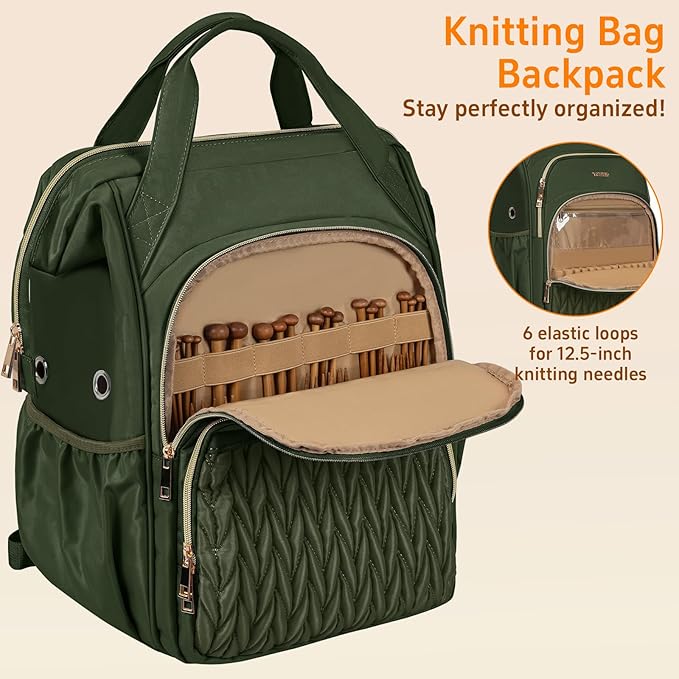 Knitting Bag Backpack, Large Crochet Bag Organizer,Water-resistant Yarn Storage Organizer Tote Bag Yarn Holder for Crochet Hooks, Knitting Needles Supplies