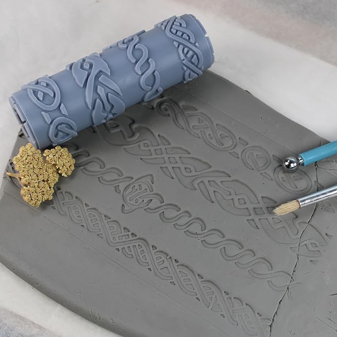 Stone Knot Clay Texture Roller (4") - Seamless Border Set #01 - Embossing Pattern Roller for Polymer & Ceramic Clay, Pottery & Crafts