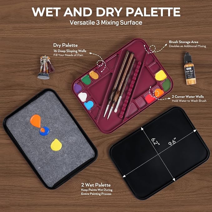 Nicpro Professional Miniature Painting Kit with Wet Palette, Miniature Painting Handle & 11PCS Detail Paint Brushes Drybrush, Sponge, Pallet Paper, Brush Holder Mixing Paint Saver Palette