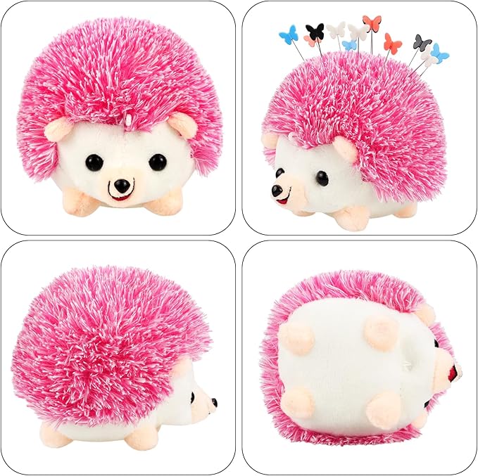 Hedgehog Shaped Pin Cushion Sewing Kit, Sewing Pincushion with 100 Pcs Colored Butterfly Pins for Sewing Dressmaker (Pink)