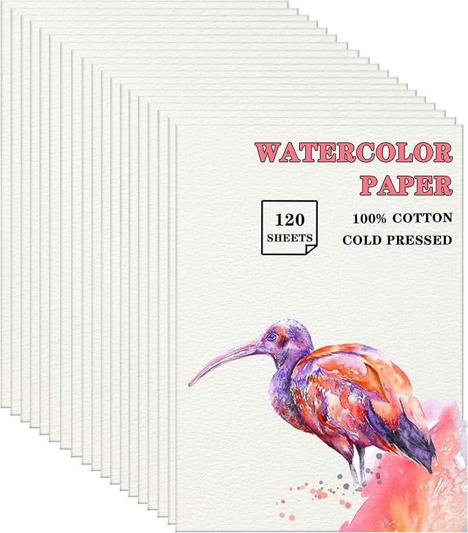 Silunkia 120 Sheets 100% Cotton Watercolor Paper 7 x 10, 140lb/300gsm Heavyweight Cold Pressed Off White Paper for Students Adults Beginner Artists Drawing Valentine Gift Cards