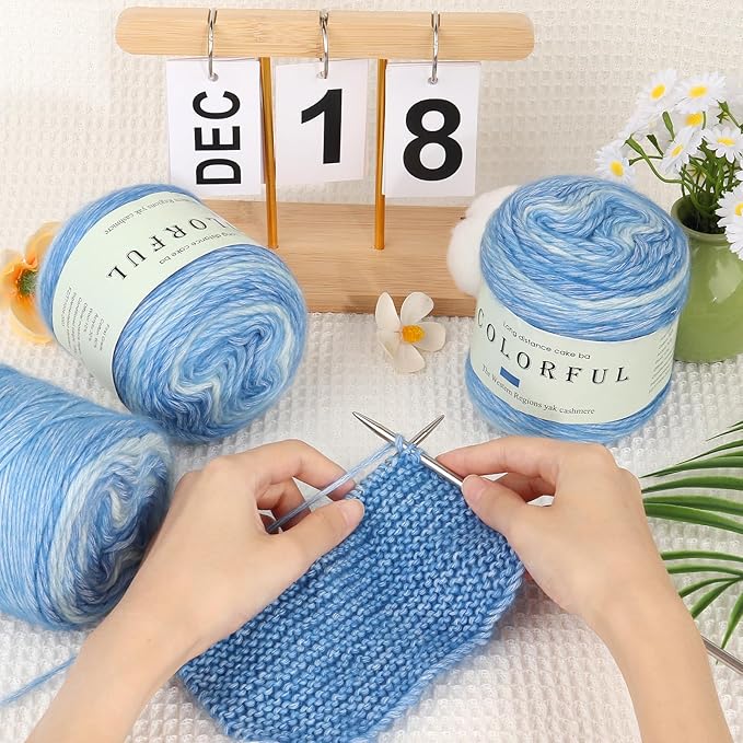 Aeelike Cake Yarn for Crocheting, 3 Skeins Gradient Yarn 100g (3.52 oz) 245m (267 Yards) # 3 Light Weight, Soft Ombré Yarns Fairyland Yarns Rainbow for Making Colorful Crafts, Fantasy Blue Gradient