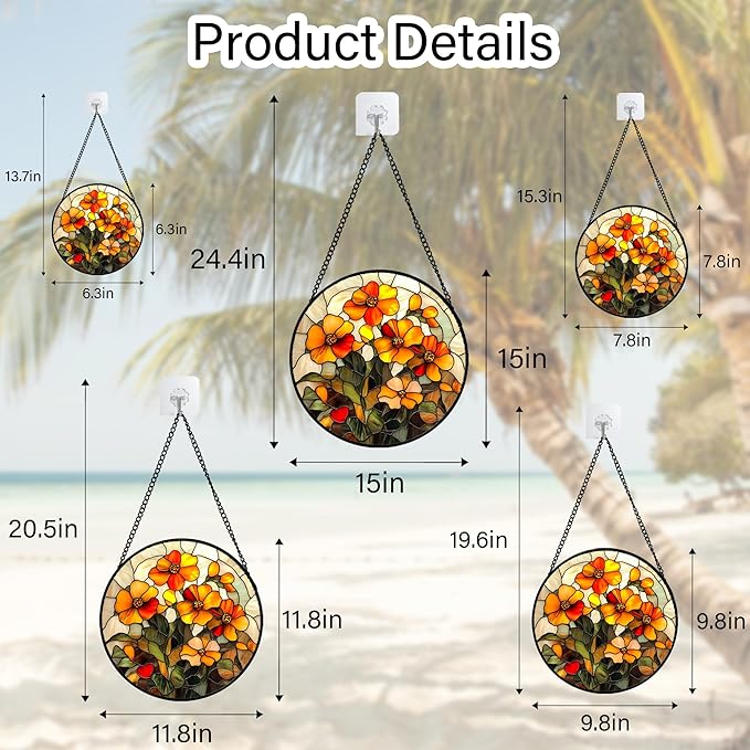Stained Glass Window Hanging - Orange Marigolds Flowers Suncatcher for Door Garden Yard Sun Catchers Decor Christmas Mother's Day Birthday Gifts for Women Mom Nana Girlfriend Men 11.8 in