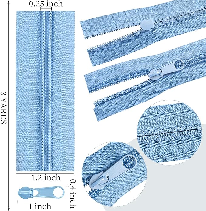 Syhood 36 Yards 12 Pieces #5 Sewing Zippers Tapes Assorted Nylon Lightweight with 120 Plastic Zipper Sliders for Women Men Sewing Supplies(Pale Color)