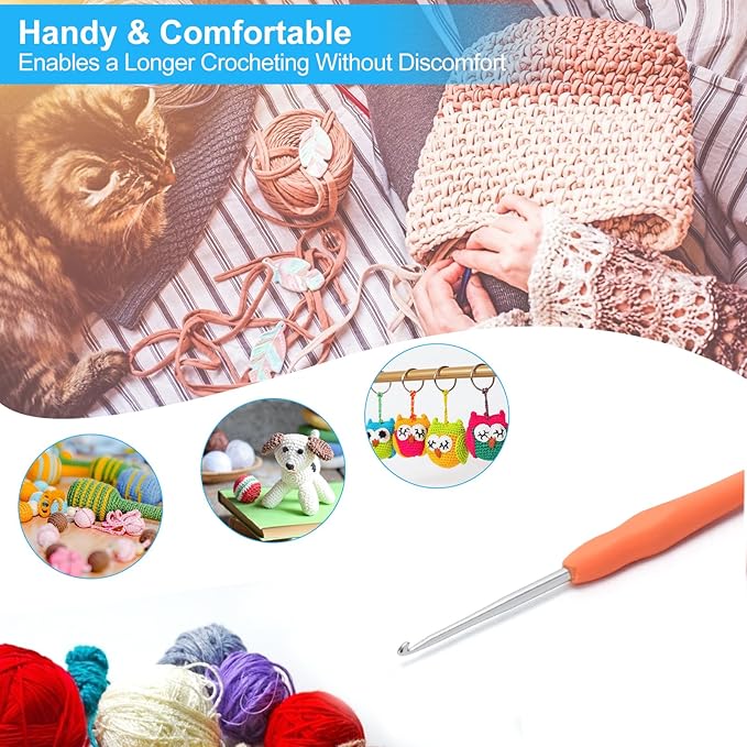 Vodiye 10PCS Crochet Hooks, Professional Extra Long 2.5mm  Crochet Hook, Ergonomic Handle Crochet Hooks Set, Crochet Needle for Beginners and Experienced Crochet Hooks Lovers (10pcs - 2.5mm)