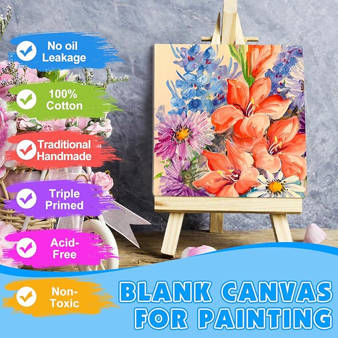 ESRICH Canvas for Painting, 3 Pack Square Canvas Boards for Painting 12x12 100% Cotton Primed Acid Free Blank Canvas Panels for Oil Paint, Watercolor, Acrylic Paint, Gouache and Tempera.