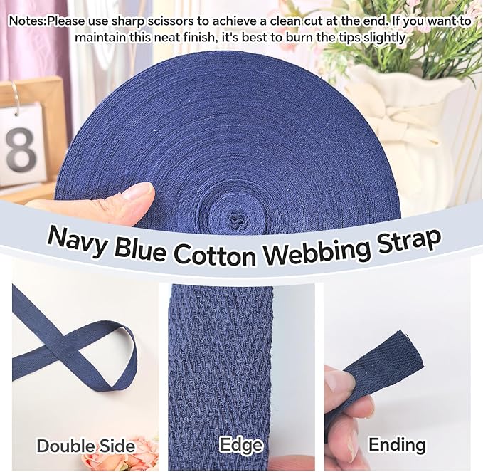 40 Yards Herringbone Twill Tape for Sewing,Pet Collar,Gift Wrapping Home Deco -3/4 inch Navy Blue Cotton Webbing Straps-Natural Bias Binding Tape for Handles, Crafting & DIY Projects