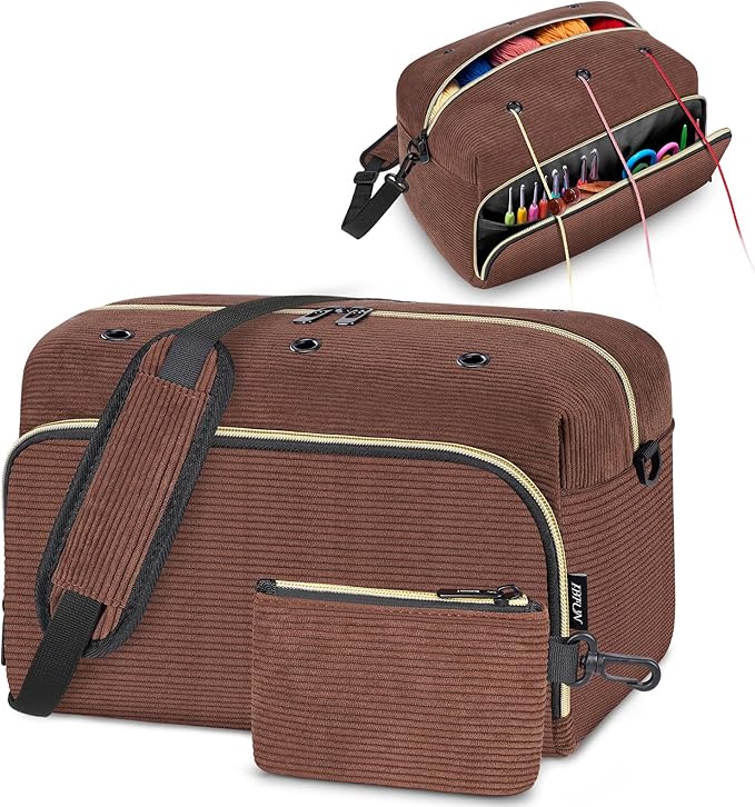 IBFUN Crochet Yarn Knitting Bag 2 Pcs Yarn Storage Organizer Crocheting Bags for Beginners with Shoulder Strap for Knit Accessories Needles Hooks