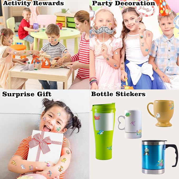 104 PCS Kids Temporary Tattoos for Party Supplies, Dinosaur Unicorns Mermaid Animal Temp Tattoo Stickers for Kids Girls Boys Birthday Party Favors Activities