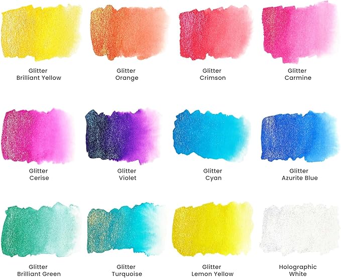 Soho Urban Artist Glitter Bomb Watercolor Paints - 12 Glitter Watercolor Paint Colors, Semi-Moist, Ultra-Sparkly for Shimmering Mixed-Media Art & Journaling