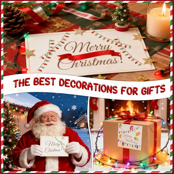 2026 Christmas Lights Stickers for Crafts, 64PCS Christmas Light Embellishment, 3D Gemstone Border Sticker, Lights Glitter Adhesive Decals for Xmas Crafts Scrapbooks Decoration