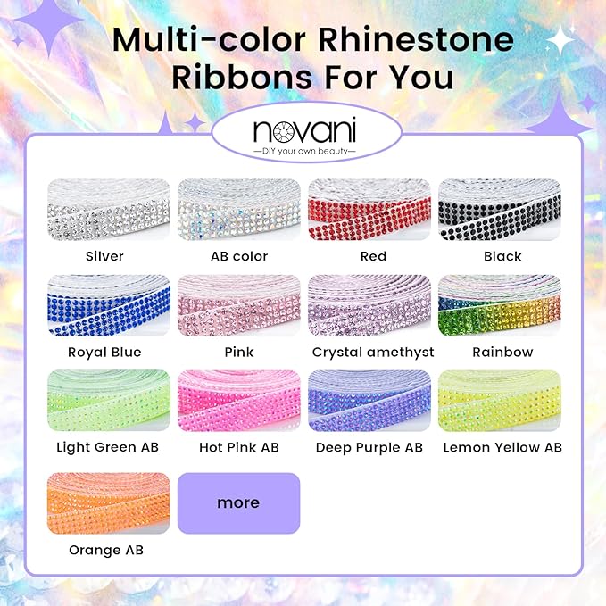 Novani Self Adhesive Rhinestone Ribbon, 1.18 Inch Wide 3 Yards 1 Roll, Deep Purple AB Crystal Diamond Bling Strips for DIY Crafts, Glitter Resin Rhinestones for Crafting, Car Decoration