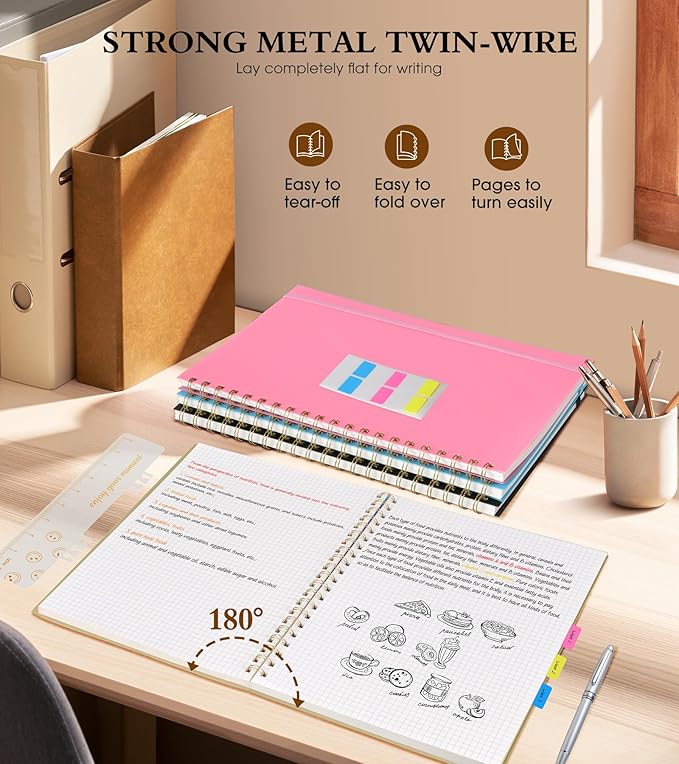 Graph Paper Notebook, Spiral Notebook Journal 8.5” x 11”, A4 Large Grid Notebooks for Women Men, 100 GSM Graph Paper, Plastic Hardcover Spiral Graphing Journals for Work School Engineerin, Yellow