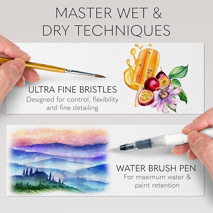 CHROMATEK Watercolor Paint Set, 50 Vivid Colors, Water Color Paper Pad, Brush, Aqua Pen, Palette, Color Chart, Swatch Sheets & Metal Travel Case, Premium All-In-One Art Travel Kit Art Supplies