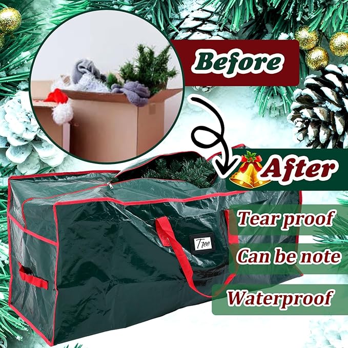 Amylove 4 Pcs Large Christmas Tree Storage Bags Heavy Duty Xmas Zippered Bags Bulk Waterproof Plastic Christmas Tree Container with Carry Handles(9 ft,Green)