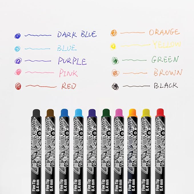 BAZIC Products Skylar Fineliner Pen, Fine Tip 0.4mm Pens, Assorted Colors, Writing Drawing Bullet Journaling for Art Graphic Office School, 10 Count, 2-Pack