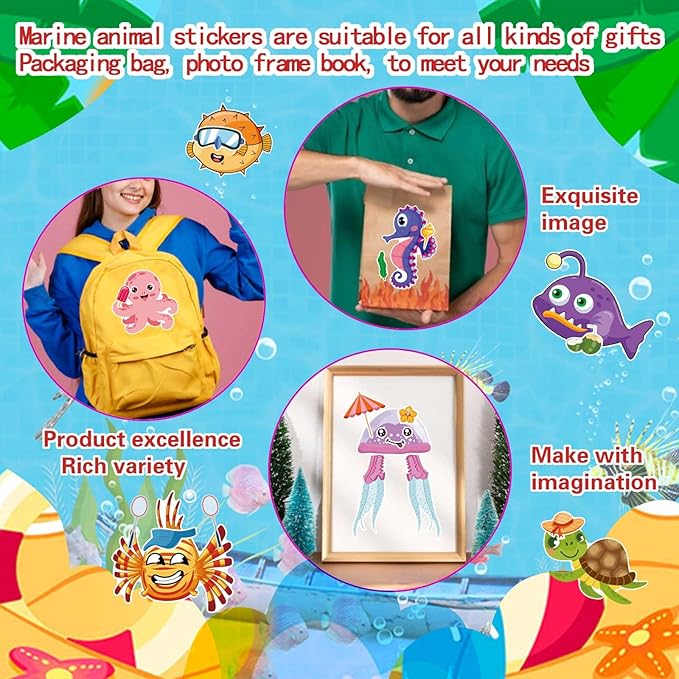24 Sheets Make Your Own Sea Animals Stickers for Kids Toddlers, Make-a-face Stickers, Ocean Animals Stickers for Kids Party Favors Activities