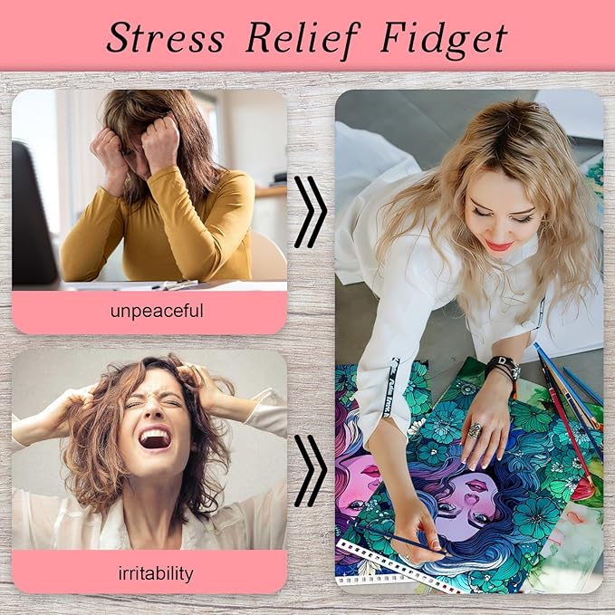 Anxiety Coloring Book for Adults, Coloring Book for Adults Relaxation, 24 Pages Coloring Books for Women Stress Relief, Spiral Bound Page Printed Single-Sided, Mindfulness Gifts for Women to Relax