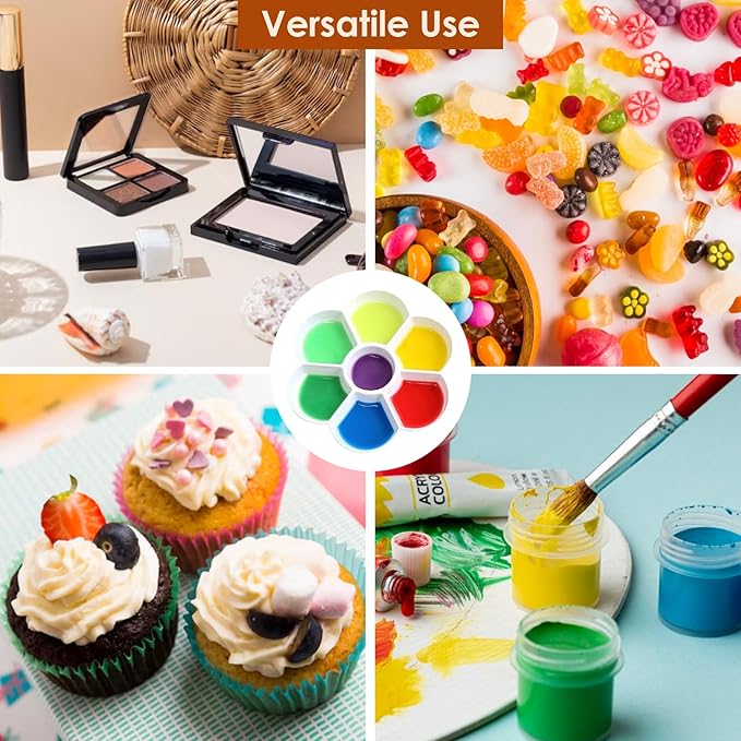 15 Pack Round Paint Palettes, Paint Tray Palettes with 7 Wells, White Plastic Paint Mixing Tray Watercolor Painting Dish for Oil DIY Art Gouache, Easy to Clean