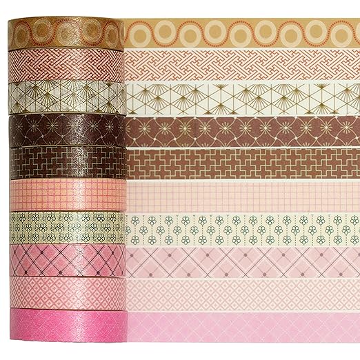 YUBX Simple Geometric Washi Tape Set 20 Rolls Minimal Patterns Decorative Thin Masking Tapes for Arts, DIY Crafts, Journals, Planners, Scrapbook, Wrapping (3 Jewel Tone)