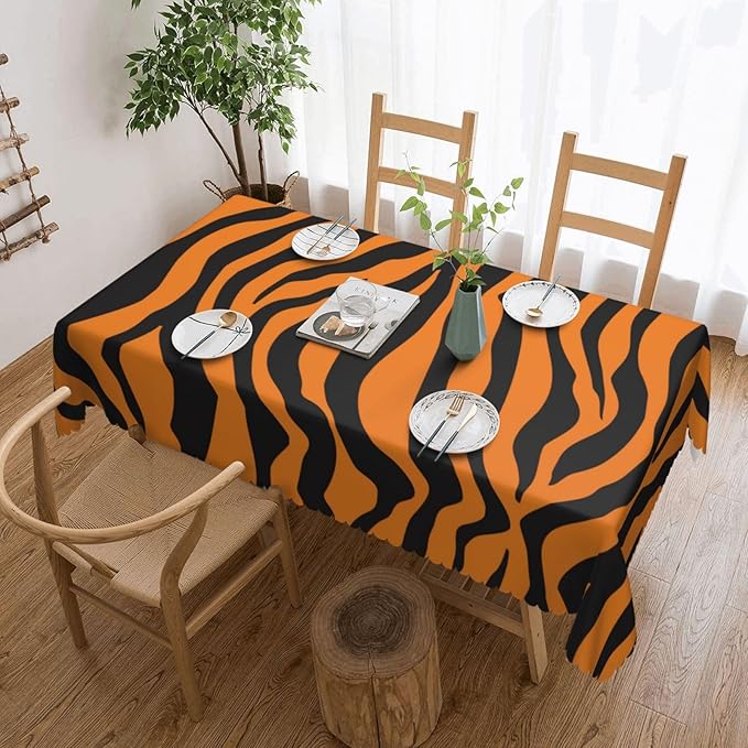 Tiger Print Rectangle Tablecloth African Animal Tiger Skin Orange Black Stripe Table Cloth Dining Table Cover for Home Kitchen Restaurant Party Buffet Picnic 54 x 72 Inch