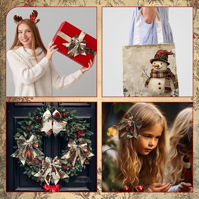 20 Pcs 10''x10'' Vintage Red Christmas Quilting Fabric Square Bundle Snowman Precuts Quiltted Fabric Santa Nutcracker Printed Patchwork Supplies for Winter Xmas Patchwork DIY Sewing Craft