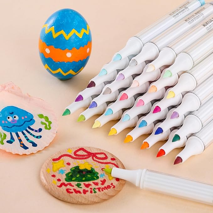 36 Colors Acrylic Paint Markers, Water Based Acrylic Paint Pens Set with Brush Tip for Wood, Glass, Paper, Stone, Egg, Rock Painting and DIY Crafts