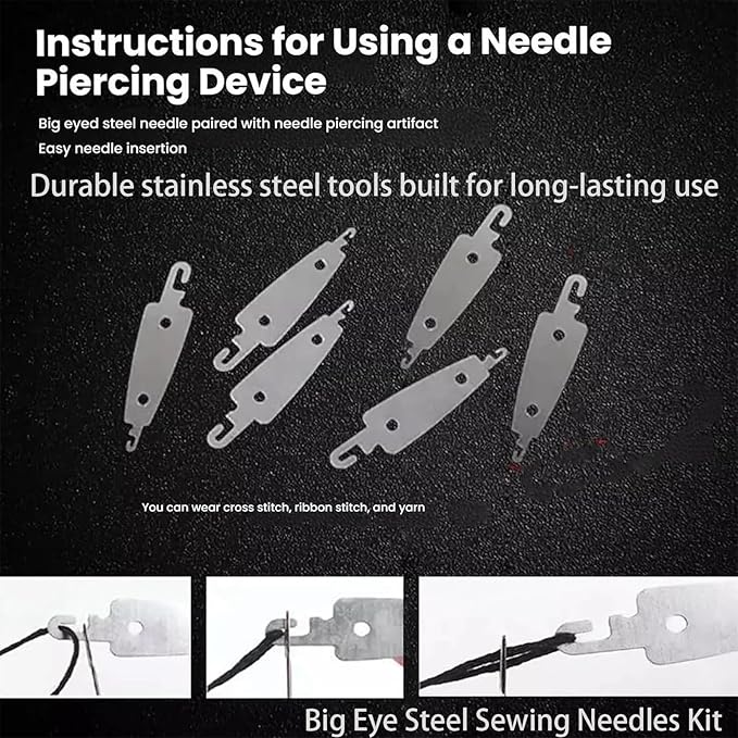 Big Eye Steel Sewing Needles Kit, 34PCS Big Eye Steel Needles Set, Portable Stainless Steel Needles for Hand Sewing, Long & Thin Handmade Quilting & Sewing Kit for DIY Sewing Projects (34 pcs kit *2)