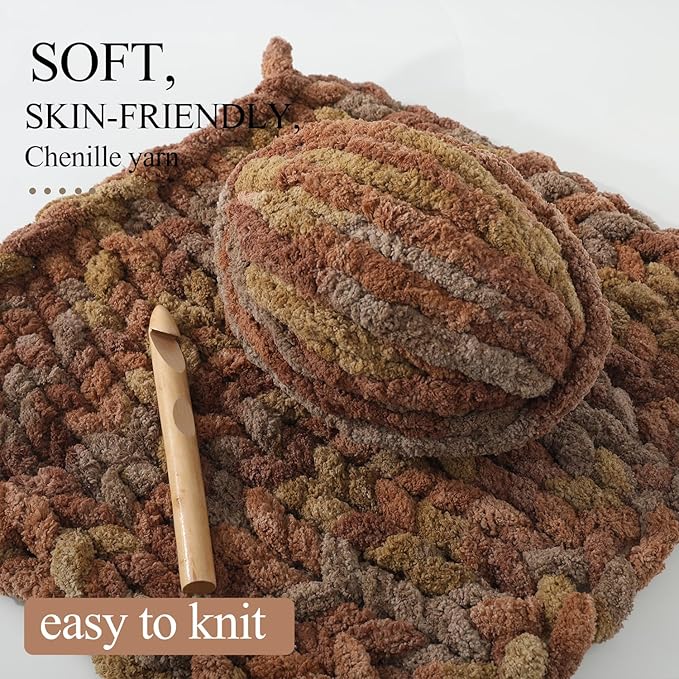 Chunky Yarn for Hand Knitting, No7 Thick Yarn, 250Grams 32Yards, Pack of 4, Perfect for Knitters and Crafters (Pudding)