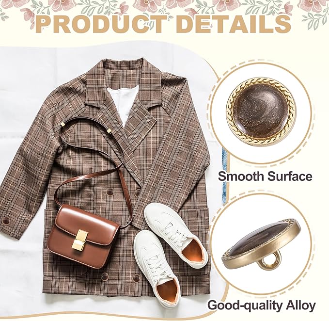 MECCANIXITY Metal Vintage Gold Button 15mm Round Metal Sewing Button Alloy Shank Replacement for Women's Suit Woolen Coat Shirt Dress Sewing Brown Pack of 10