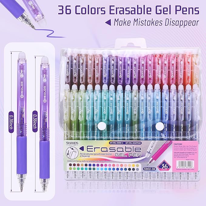 Erasable Gel Pens, 36 Colors Retractable Fine Point Erasable Pens Clicker, Assorted Color Inks, Make Mistakes Disappear for School Office Home, Drawing Writing Planner, Coloring