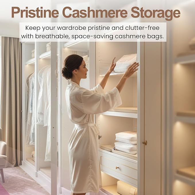 The Cashmere Choice Cashmere Storage Bags for Clothes, Sweaters, Scarves – 100% Cotton Garment Bag – Standard Size