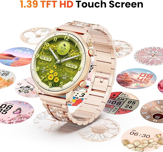 Hwagol Smart Watches for Women Android Phones iPhone Compatible(Bluetooth Call),1.39'' Round Fitness Tracker Heart Rate/SpO2/Sleep Monitor,100+Sport Modes Pedometer